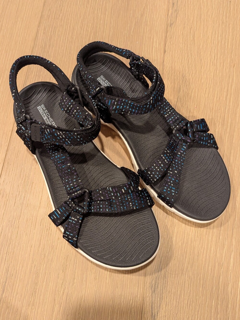Skechers Women's Black Sandals with Blue Speckle Straps